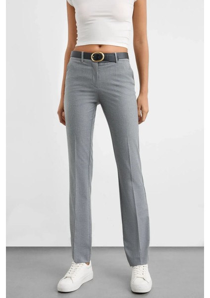 Kadın Yüksek Bel Düz Bacak Pantolon Gri fiyatları