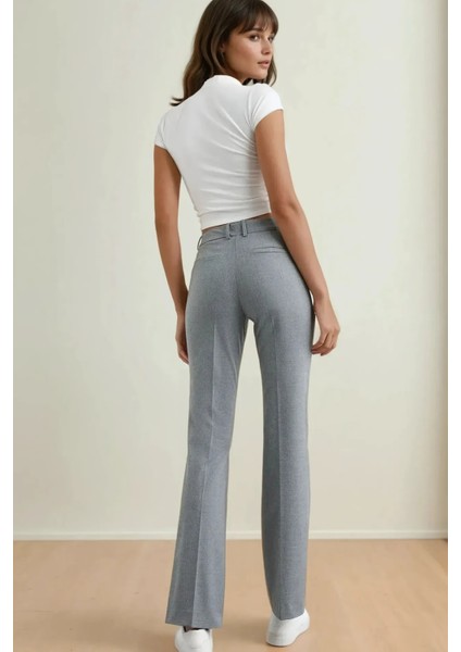 Kadın Yüksek Bel Düz Bacak Pantolon Gri fırsatları