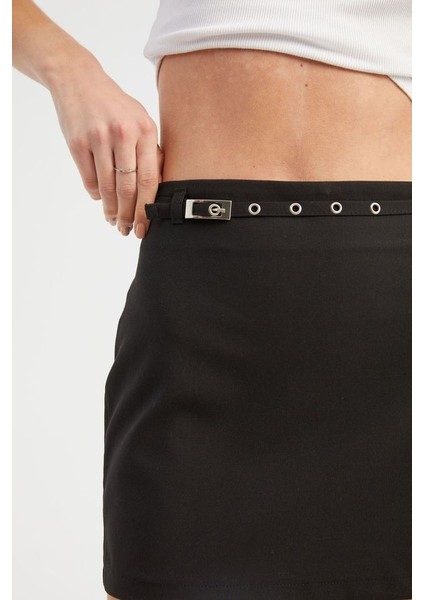 Kadın Kemer Detaylı Yüksek Bel Mini Etek Black indirimleri