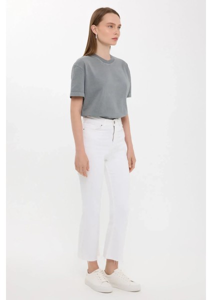 Kadın Gündelik Düz Bisiklet Yaka Tişört Grey modelleri