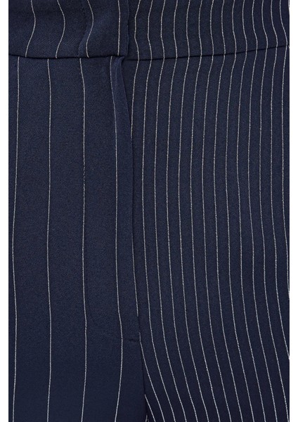 Kadın Çizgili Yüksek Bel Düz Bacak Pantolonlar Mavi indirimleri