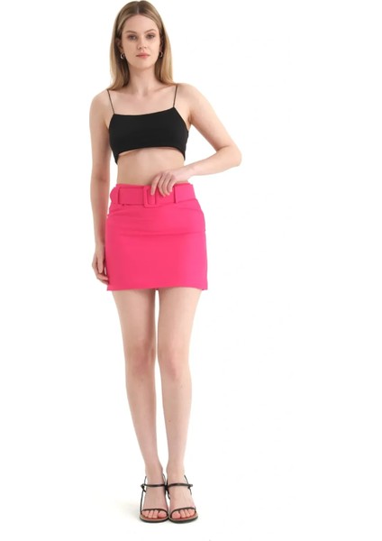 Kadın Kemer Detaylı Yüksek Bel Mini Etek Pink fiyatları