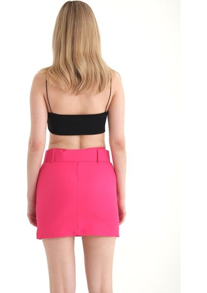 Kadın Kemer Detaylı Yüksek Bel Mini Etek Pink fırsatları