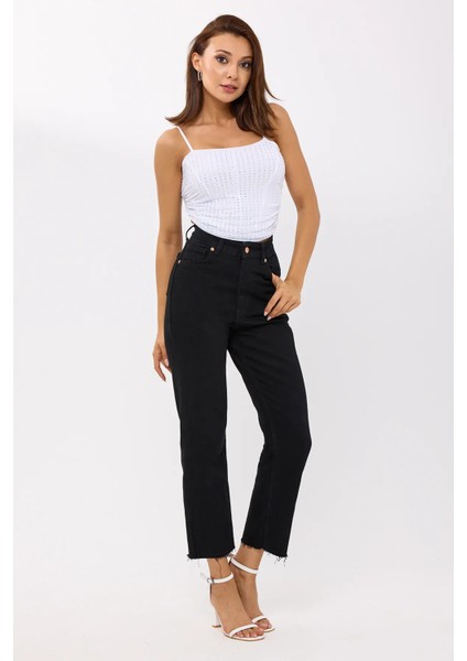 Kadın Sırt Detaylı Taş Süslemeli İnce Askılı Üst Beyaz