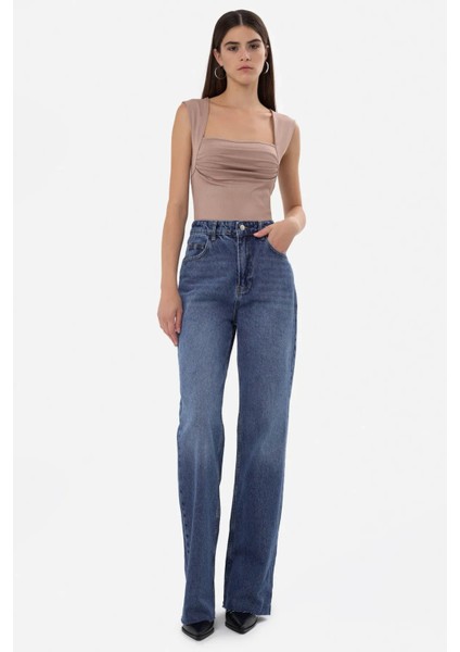 Kadın Drape Kare Yaka Bluz Brown fiyatları