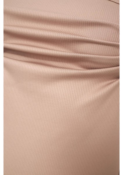 Kadın Drape Kare Yaka Bluz Brown indirimleri