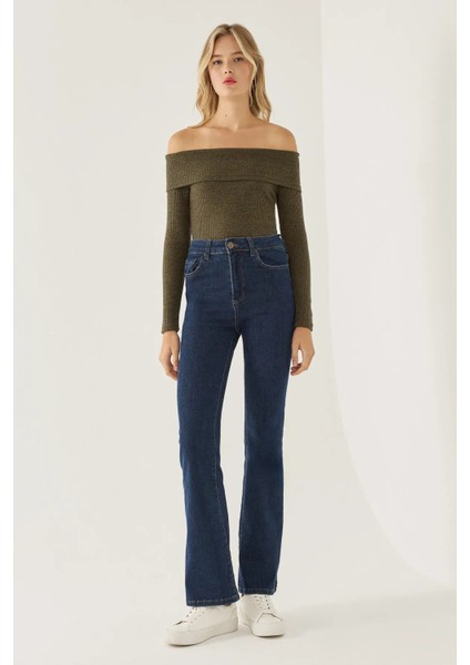 Kadın Off Shoulder Örme Üst Green fiyatları