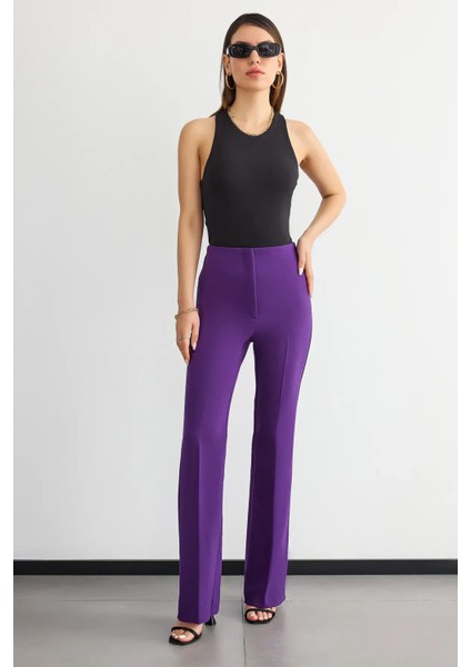 Kadın Yüksek Bel Düz Bacak Pantolon Purple fiyatları