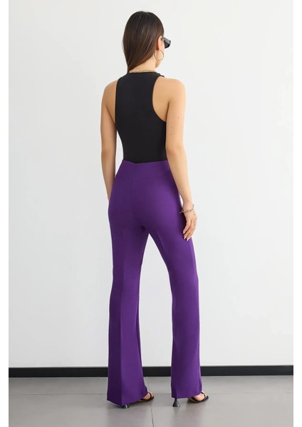Kadın Yüksek Bel Düz Bacak Pantolon Purple indirimleri