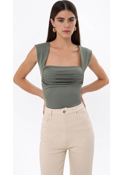 Kadın Drape Kare Yaka Bluz Green fiyatları