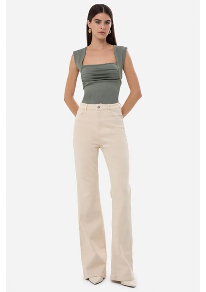 Kadın Drape Kare Yaka Bluz Green fırsatları