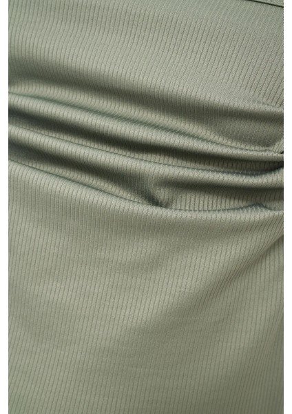 Kadın Drape Kare Yaka Bluz Green indirimleri