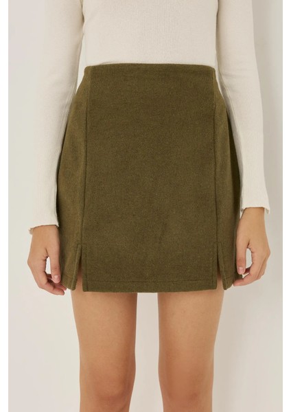 Kadın Yüksek Bel Yırtmaç Detaylı Mini Etek Yeşil fiyatları