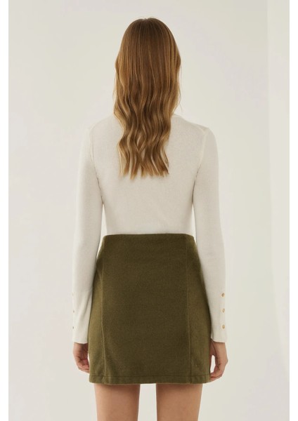 Kadın Yüksek Bel Yırtmaç Detaylı Mini Etek Yeşil fırsatları