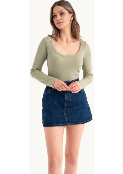 Kadın Uzun Kollu Temel Pamuk Crop Top Natural fiyatları