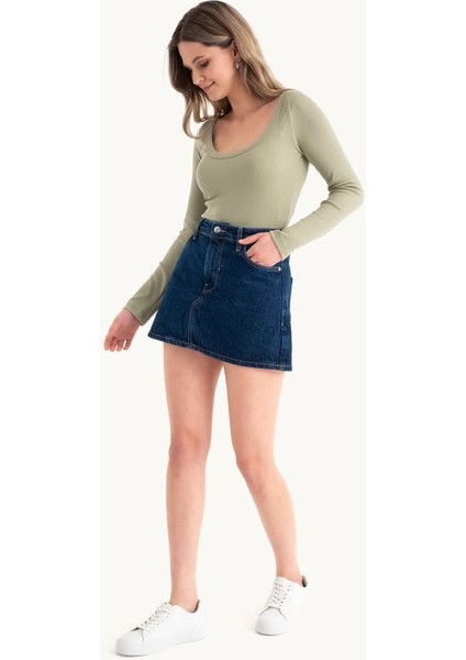 Kadın Uzun Kollu Temel Pamuk Crop Top Natural modelleri