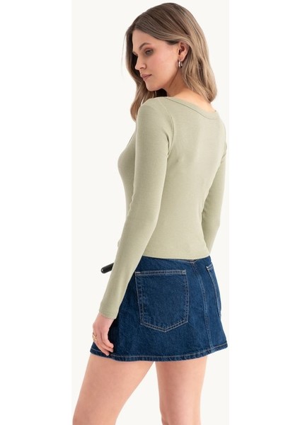 Kadın Uzun Kollu Temel Pamuk Crop Top Natural fırsatları