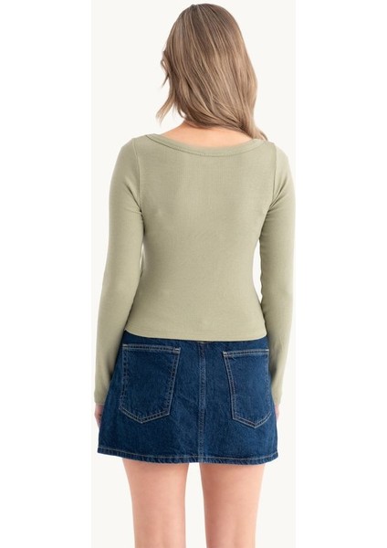 Kadın Uzun Kollu Temel Pamuk Crop Top Natural indirimleri