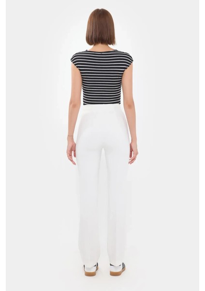 Kadın Plise Yüksek Bel Düz Bacak Pantolon Natural indirimleri