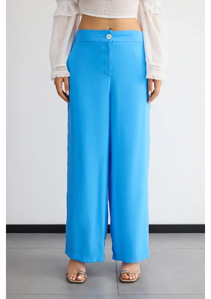 Kadın Yüksek Bel Geniş Paça Pantolon Blue