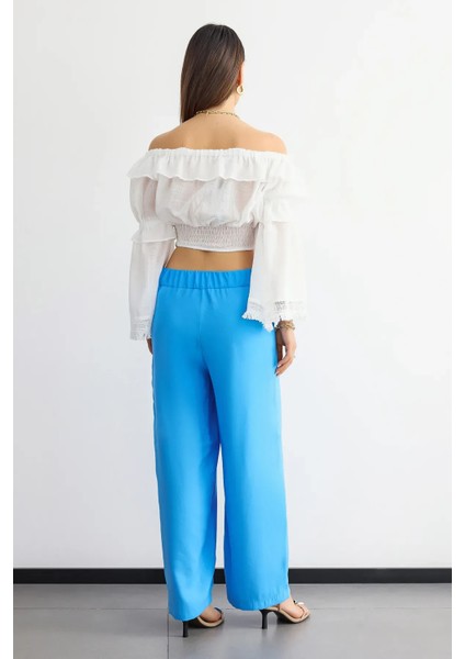 Kadın Yüksek Bel Geniş Paça Pantolon Blue indirimleri