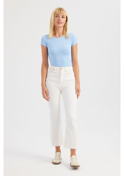 Kadın Yuvarlak Yaka Çapraz Arka Kısa Kollu Crop Top Blue fiyatları