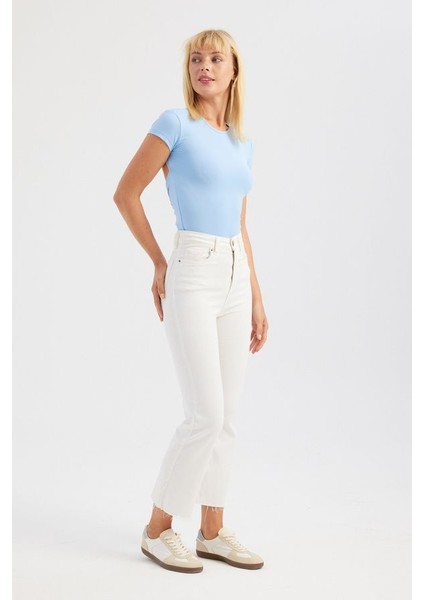 Kadın Yuvarlak Yaka Çapraz Arka Kısa Kollu Crop Top Blue modelleri