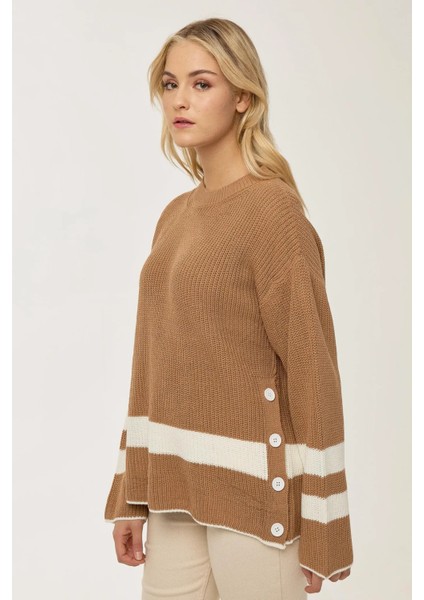Kadın Rahat Fit Triko Kazak Brown