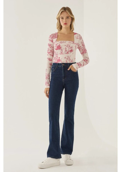 Kadın Büzgü Detaylı Desenli Üst Pink fiyatları