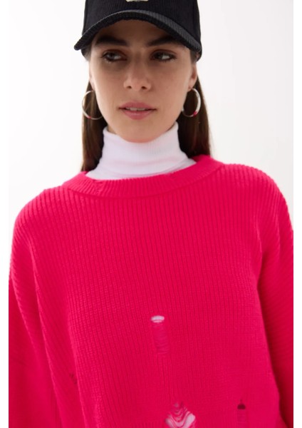 Kadın Oversized Örme Kazak Pink indirimleri