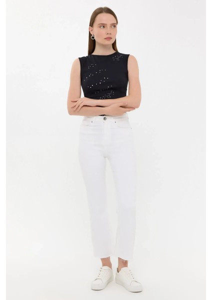 Kadın Kolsuz Pamuk Yuvarlak Yakalı Elmaslı Üst Black fiyatları