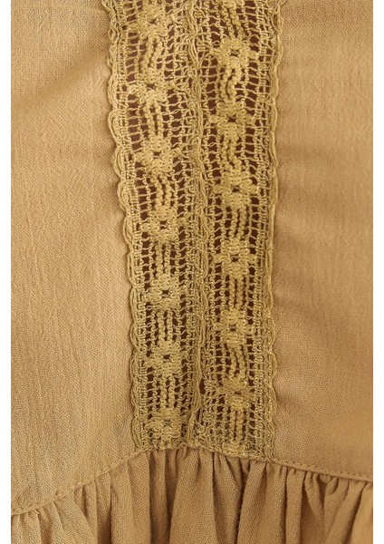 Kadın Kırpılmış V-Yaka Volanlı Bluz Brown fırsatları