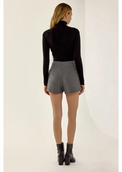 Kadın Toka Detaylı Pileli Mini Etek Grey fırsatları