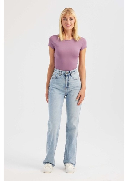 Kadın Yuvarlak Yaka Çapraz Arka Kısa Kollu Crop Top Purple fiyatları