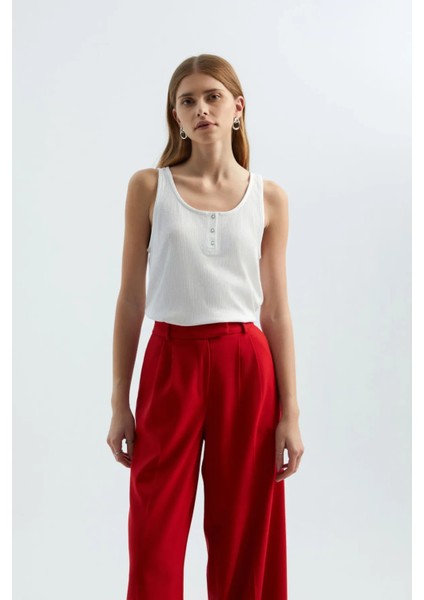 Kadın Yuvarlak Yaka Düğmeli Askılı Tişört White fiyatları