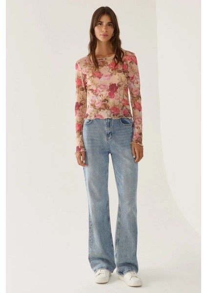 Kadın Desenli Bisiklet Yaka Top Pink modelleri