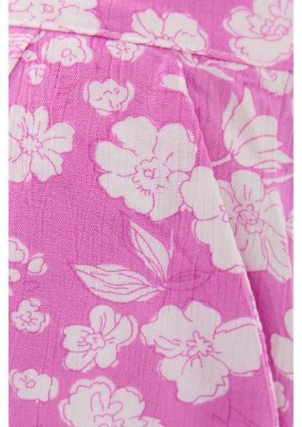 Kadın Yüksek Bel Çiçek Desenli Pantolon Pembe fırsatları