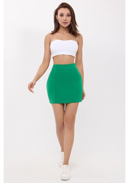Kadın Ön Dikişli Yüksek Bel Mini Etek Green