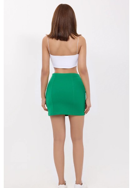 Kadın Ön Dikişli Yüksek Bel Mini Etek Green fırsatları