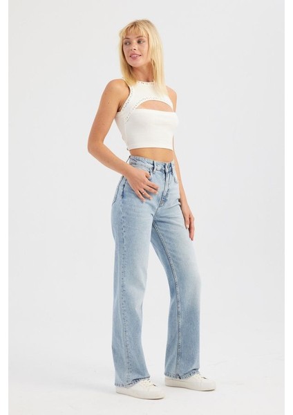 Kadın Sütyen Kesimiyle Süslü Pamuk Crop Top White fırsatları