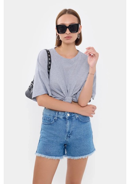 Kadın Basic Kısa Kollu Yuvarlak Yaka Tişört Grey modelleri