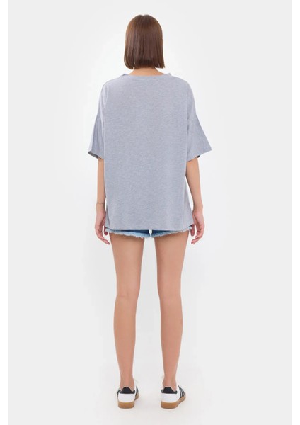 Kadın Basic Kısa Kollu Yuvarlak Yaka Tişört Grey fırsatları