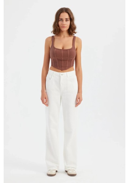 Kadın Kare Yaka Kolsuz Ön Dikişli Korse Üstü Brown fiyatları