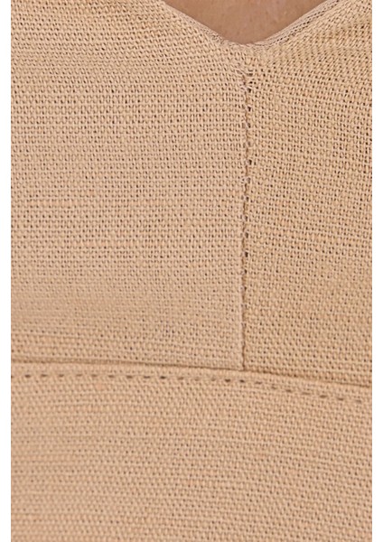 Kadın V-Yaka Kolsuz Dokuma Crop Top Natural indirimleri