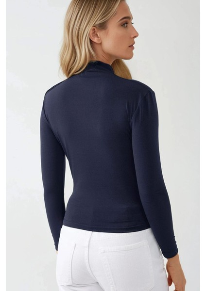 Kadın Dik Yaka Büzgü Detaylı Sandy Bluz Blue indirimleri