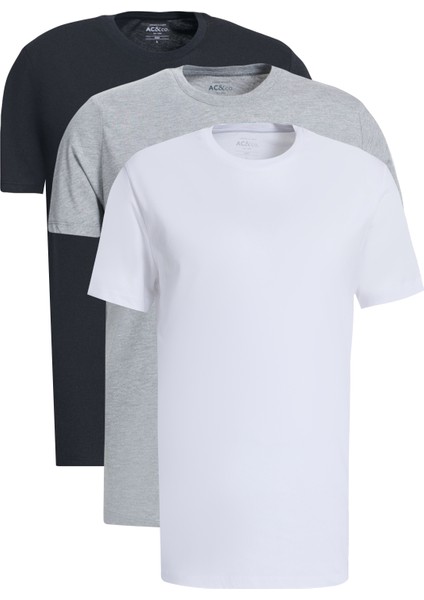 Slim Fit Bisiklet Yaka 3'lü %100 Pamuk Tişört Paketi