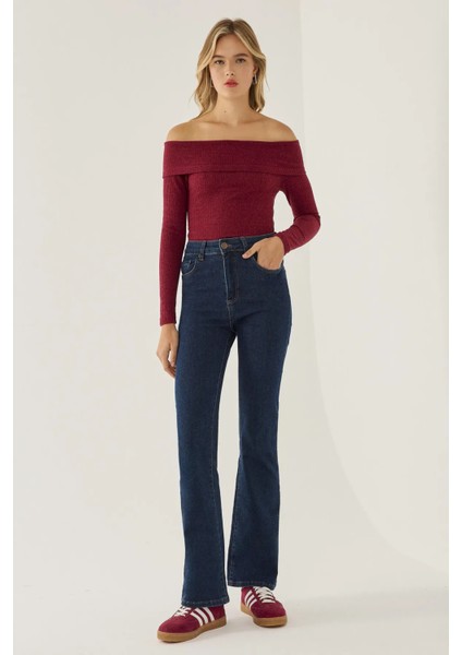 Kadın Off Shoulder Örme Üst Red fiyatları