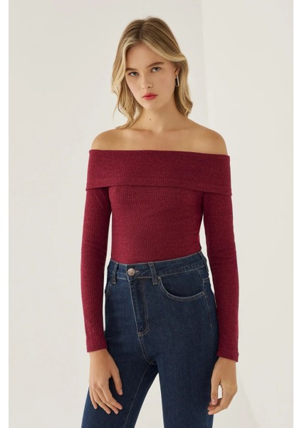 Kadın Off Shoulder Örme Üst Red modelleri