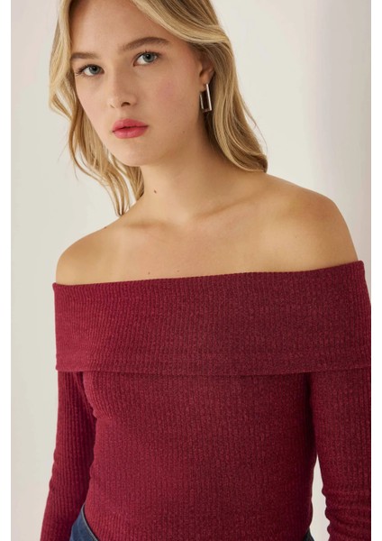 Kadın Off Shoulder Örme Üst Red fırsatları