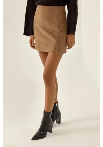 Kadın Yüksek Bel Mini Etek Brown fırsatları